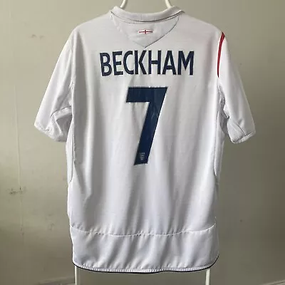 England Football Shirt 2005-2007 BECKHAM #7 Home White Jersey Mens L World Cup • £60