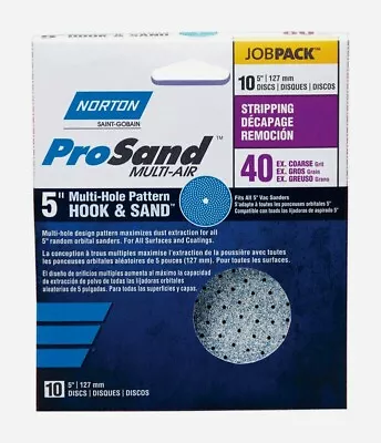 Norton ProSand Multi-Air Hook&Loop 5  SANDING DISC 40 Grit Hole 10pk 07660703225 • $20.12