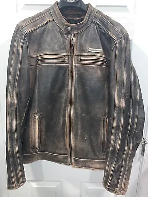 Harley Davidson Men Brown Distressed Leather Jacket Large Tall Trenton EXCELLENT • $299