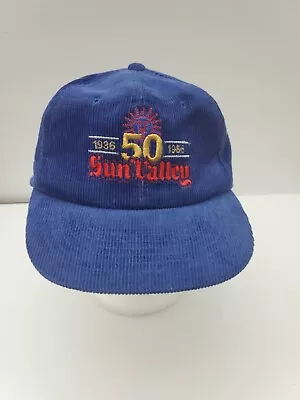 Vintage SUN VALLEY Blue Snapback Corduroy Hat Embroidered Sun Valley ID 50 YEARS • $42