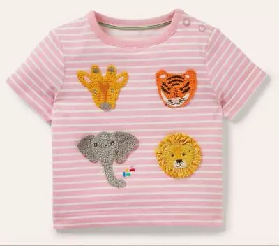 Baby Girls Mini Boden T-Shirt Crochet Safari Animals Tshirt Age 0 - 3 Years • £8.95