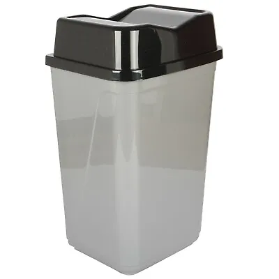 50L Plastic Large Bin. Kitchen Swing Waste Bin. In & Outdoor Dustbin. (Silver) • £11.21