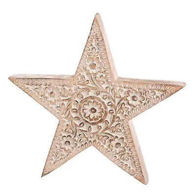 Sass & Belle Hand Carved Wooden Standing Star Christmas Decoration Natural Large • £17.99