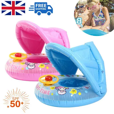 Baby Float Boat Seat With Shade Canopy Kids Inflatable Swimming Pool Ring Aid • £7.61