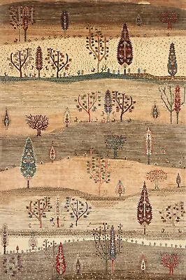 6 X 9 Ft Beige Landscape Tree Of Life Gabbeh Afghan Hand Knotted Wool Tribal Rug • $2997.50