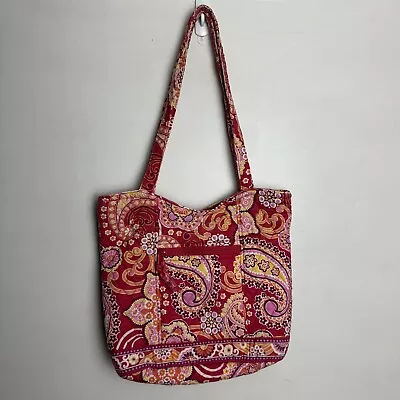 Retired Vera Bradley Raspberry Fizz Purse Bucket Tote Shoulder Red Pink Paisley • $23