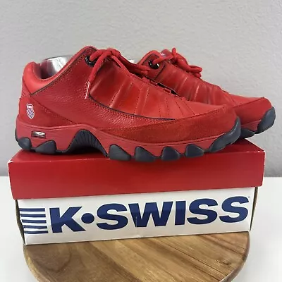 K SWISS Handmade Memory Foam SS Shock Spring Leather Mens 10.5 Red Sneakers BOX • $47.50