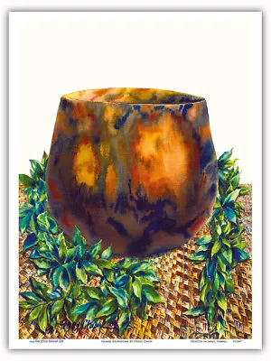 Island Heirlooms - Hawaiian Koa Wood Bowl Lauhala Mat Ti Leaf Lei By Peggy Chun • $12.98