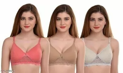 Bra Pack Of 3 Bra Sets Cotton Bra Women's Bra Padded Bras Wired Free Girls Bra • $22.45