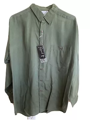 Goouch Mens Long Sleeve Button Down Shirt 100% Silk New Size L Color Olive Green • $29.99