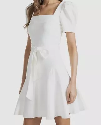 $385 Shoshanna Women's Ivory Lula Fit-&-Flare Crepe Dress Size 8 • $123.58