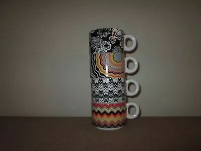 MISSONI X Target Espresso Stacking Mug 4 Piece Coffee Tea Cup Set Chevron Floral • $68.95