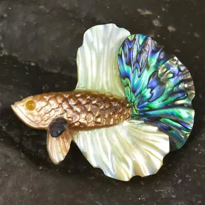 Siamese Fighting Fish Betta Iridescent Multicolor Shell Carving 3.32 G Drilled • $39.95