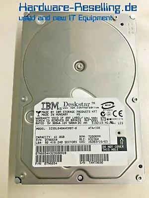 IBM Deskstar Ic35l040aver07-0 41GB HDD 72K RPM 35   Ide / Ata 2MB 07N6654 • £94.98