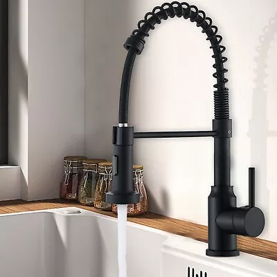 Black Kitchen Faucet With Pull Down Sprayer Commercial Single Handle Sink Faucet • $33.99