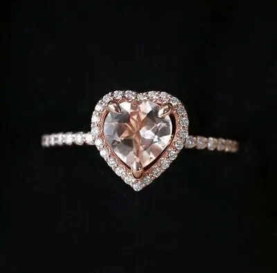 2Ct Heart Cut Lab Created Morganite Diamond Engagement Ring 14k Rose Gold Plated • $99.39