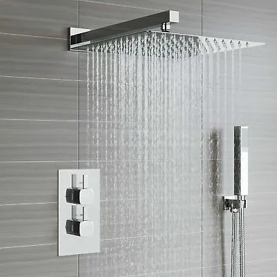 £79.99 • Buy Chrome Thermostatic Shower Mixer Square Bathroom Concealed Twin Head Valve Set