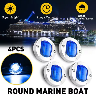 4x Round Marine Boat LED Stern Lights Blue Cabin Deck Courtesy Light Waterproof • $12.99