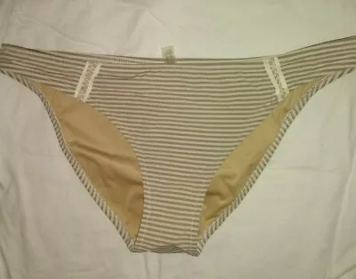 Victoria's Secret Tan Taupe Stripe Lace Inset Sexy Beach Swim Bikini Bottoms L • $7