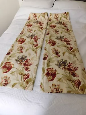 Pair Laura Ashley Gosford 'Paprika' Floral Lined Curtains ~ 62  Wide X 54  Long • £28