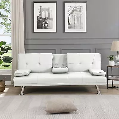 Modern Futon Convertible Sofa Bed W/two Cupholders And Wood Frame，stainlesslegs • $229.11