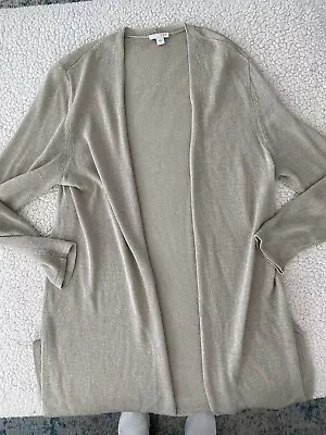 J. Jill Linen Blend Cardigan Sweater Size Large Open Front Tan EM2 • $16