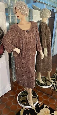 VTG 90s Dress Drop Waist Plus Size 3X Midi Brown Tan Crinkle Flex • $34.99