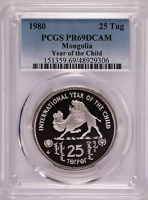 1980 Mongolia Silver 25 Togrog International Year Of The Child - PCGS PR 69 DCAM • $114.99