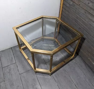 Vintage Mid Century Modern Geometric Diamond Gold Metal Glass End Table B • $315