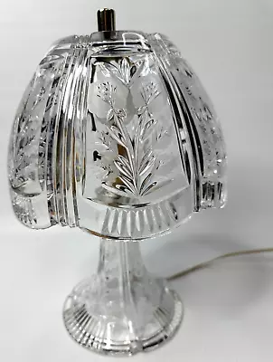 Vintage Heavy Clear Crystal Glass Boudoir Night Light Lamp Paneled Leaves 13 Inc • $40