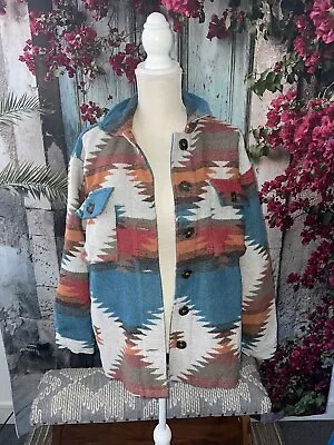 Aztec Woven Flannel Western Boho Jacket Coat Womens Yellowstone Medium Jodifl • $39.99