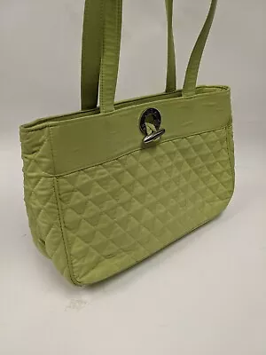Vera Bradley Shoulder Bag Purse Lime Green Plush Inside Pockets With Zipper Logo • $14.90
