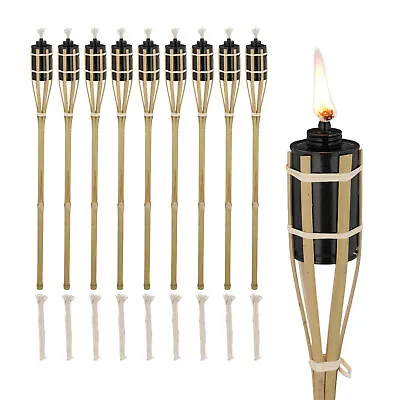 Bamboo Decorative Outdoor Garden Torches Set 10x Wick Oil Burning Party 70cm • £47.90