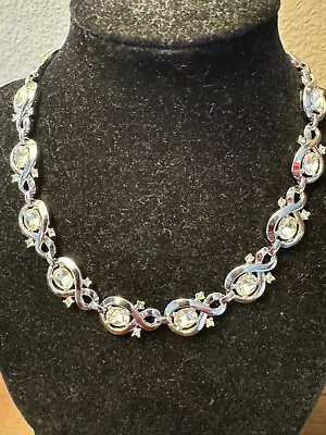 Shimmering Vintage Trifari Pat Pend Silver Tone Rhinestone Necklace • $45