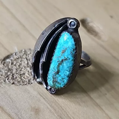 Vintage Native American Sterling 925 & Turquoise Ring Size 8 7.1g IP292 • $5