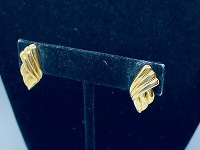 Vtg. Monet Shiny Gold Tone Overlapping Ribbons Pierced Earrings 375 • $1.25