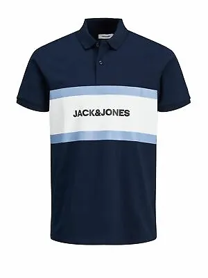 Men's Jack & Jones Polo T-shirts Button Collar Short-Sleeved Casual Cotton Tee • £12.99