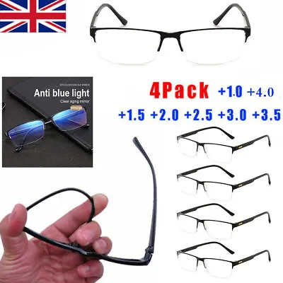 £8.45 • Buy 4 Packs Mens Half Frame Blue Light Blocking Reading Glasses Spring Hinge Readers