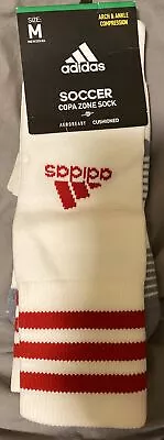 Adidas Soccer Sock Arch & Ankle Compression Size Medium Youth NWT White Red • $10