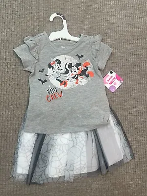 Disney Junior Minnie Mouse Girls 2 Pc Halloween Outfit Shirt Tutu Skirt Boo Crew • $9.99