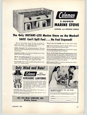 1950 PAPER AD Coleman 2 Burner Marine Boat Boating Yacht Stove Alcohol Kerosene • $14.97