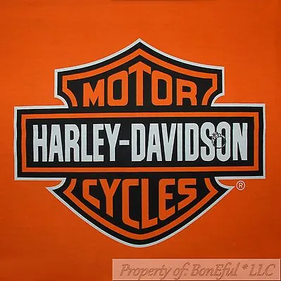 BonEful Fabric FQ Cotton Quilt Panel Block VTG Orange Black Harley Davidson Logo • $26.25