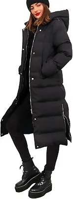 Size 18 Long Puffer Side Zip Coat Quilted Padded Bodywarmer Jacket Zipper Womens • £39.95