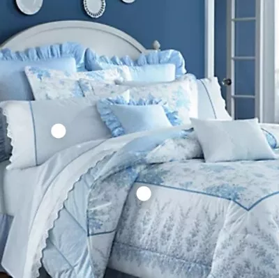 LAURA ASHLEY SOPHIA BLUE & WHITE Floral Blue Roses Standard Pillow Shams • $21