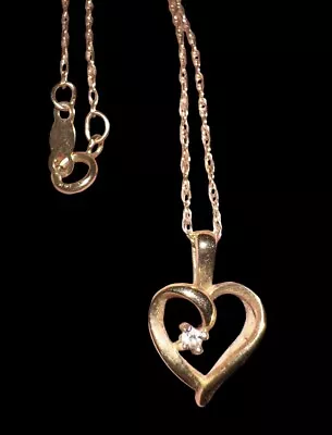 14k Gold Heart Shaped Pendant W/Diamond Accent On 14k 18” Chain - Free Shipping! • $99.99