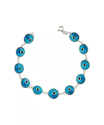 Sterling Silver Murano Glass Evil Eye Charm Link Bracelet Women And Girl • $15.99