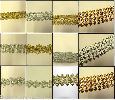 Metallic Gold Silver Modern Designer Braid Trim Craft Haberdashery • £1.79