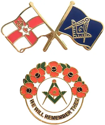 Northern Ireland And Masonic Badge And Masonic We Will Remember Enamel Badge • £9.99