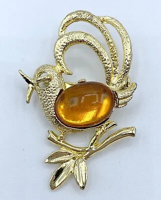 B1-446 Vintage Gold Tone Brooch Pin 2  Crystal Jelly Belly Animal Chirping Bird • $4.99