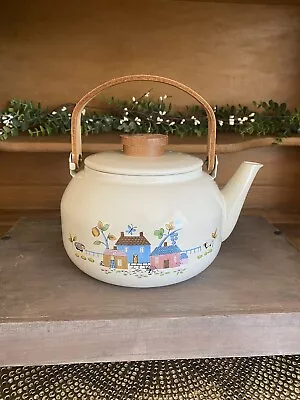 International Stoneware Heartland Metal Tea Kettle W Lid Wooden Handle ~CUTE~ • $49.99